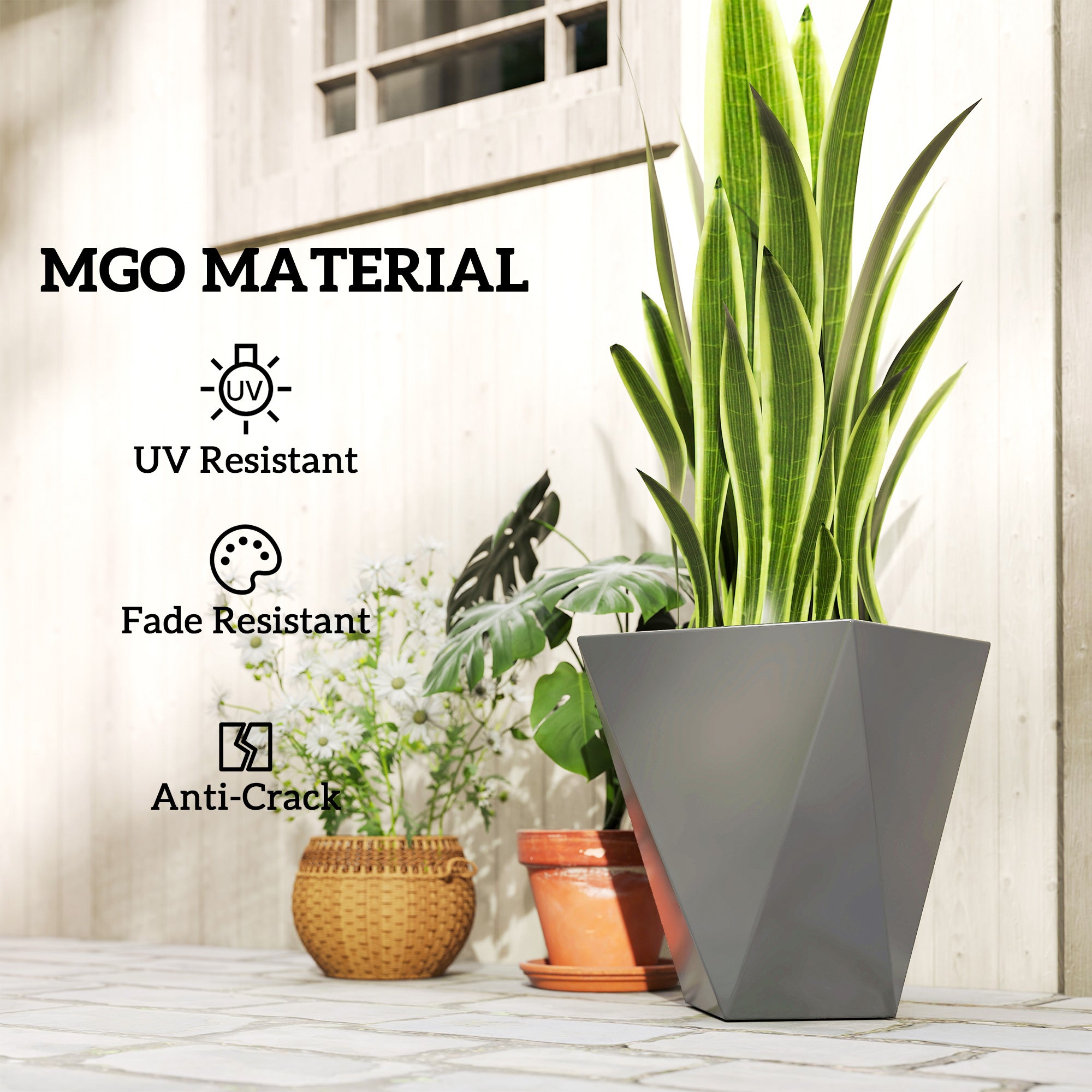 Indoor Outdoor Planters Set of 3 MgO Tall Planters Stackable Flower Pots with Drainage Holes for Garden, Balcony