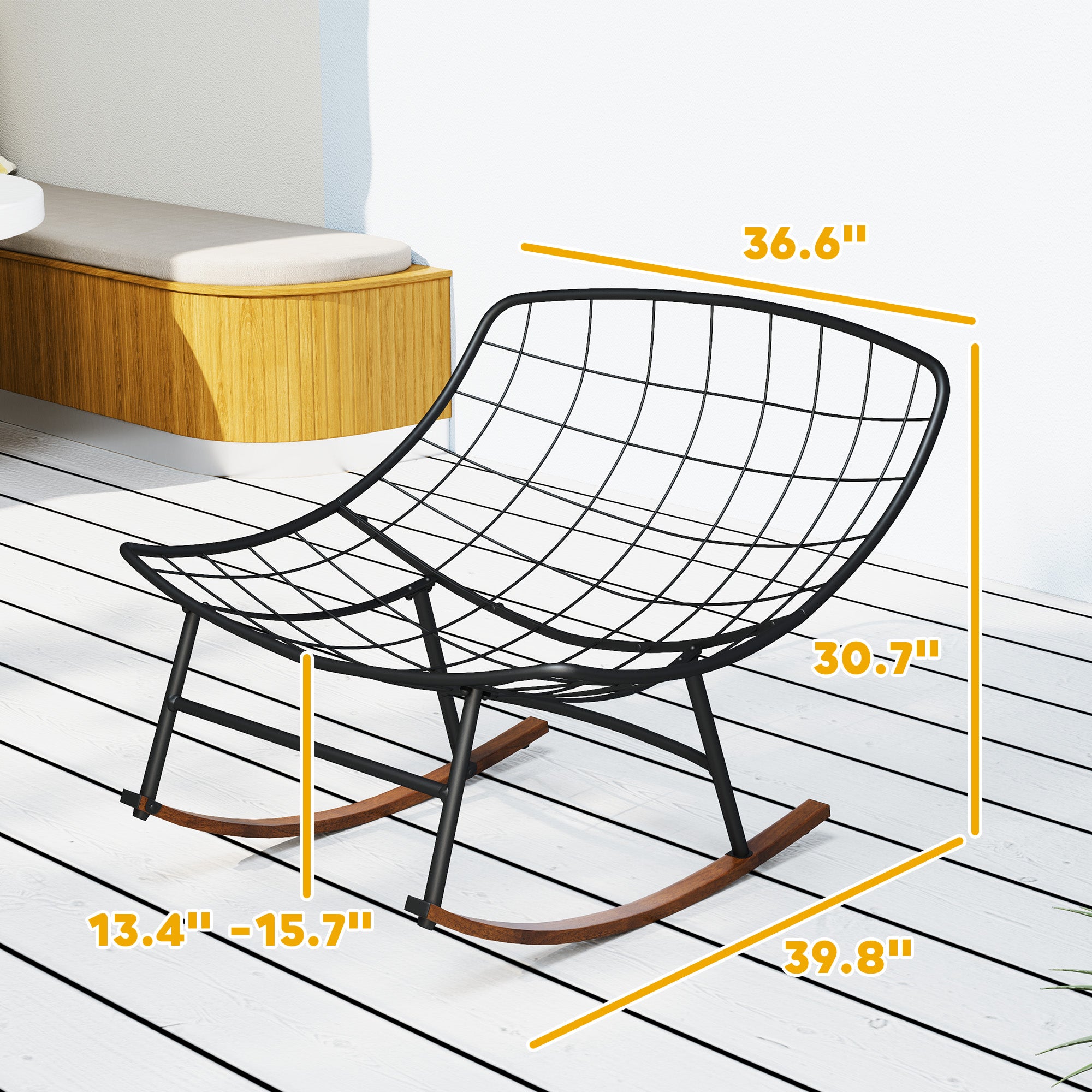 Outdoor Rocking Chair Patio Set of 2, Oversized Rocking Papasan Chairs with Cushions for Garden Porch, 265 lbs.
