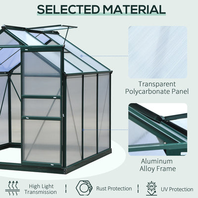 6' x 6' Greenhouse for Outdoors, Polycarbonate Greenhouse with Rain Gutter and Roof Vent, Aluminum Walk-in Green Houses for Outside for Patio Backyard Garden