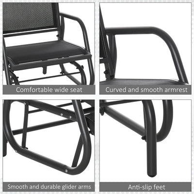 2-Piece Outdoor Glider Swing, Rocking Chair Set with Breathable Mesh Fabric, Sturdy Durable Frame, Curved Armrests, Supports Up to 264 lbs., for Backyard, Garden, Porch