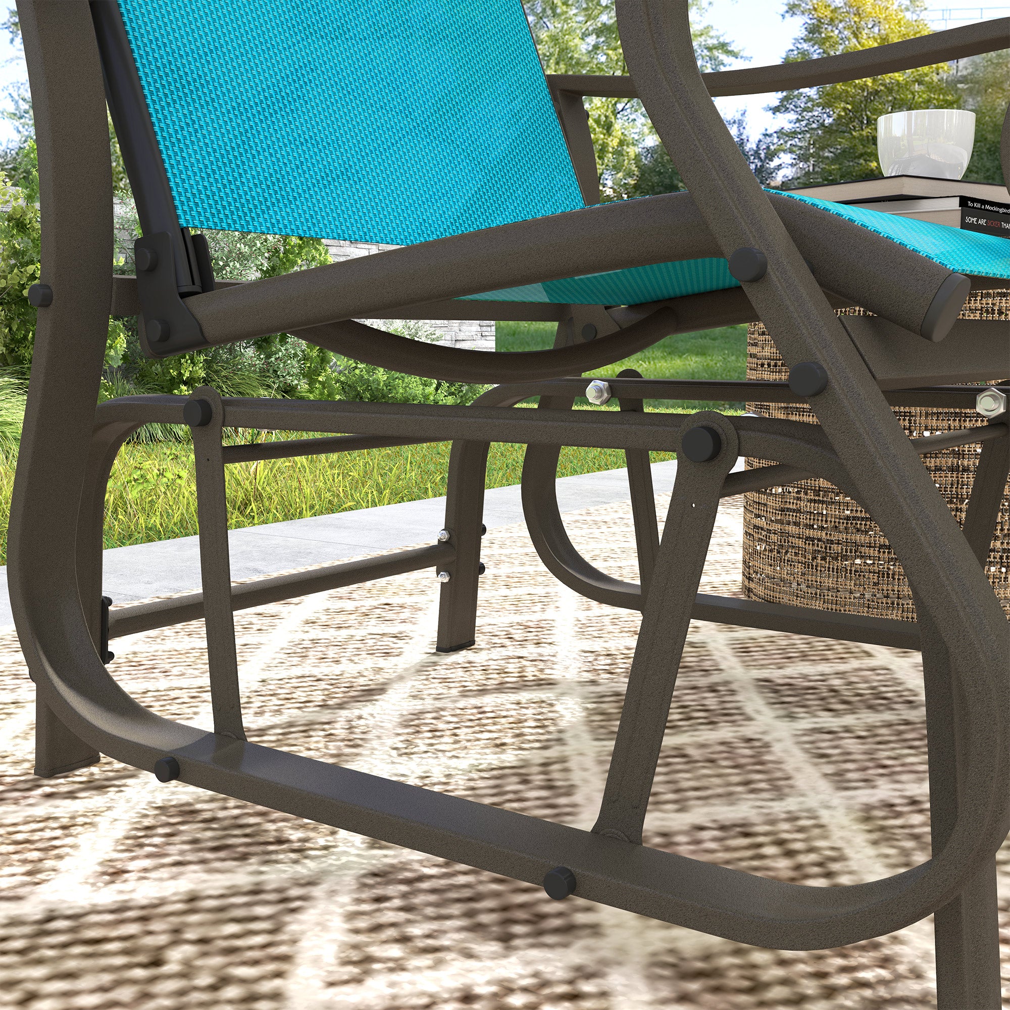Outdoor Glider Chair Patio Glider Swing Chair with Mesh Seat, Steel Frame for Backyard, Garden, Porch