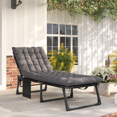 Folding Chaise Lounge Chair Outdoor Tanning Chair with 5-Position Backrest, Cushion, Side Pocket