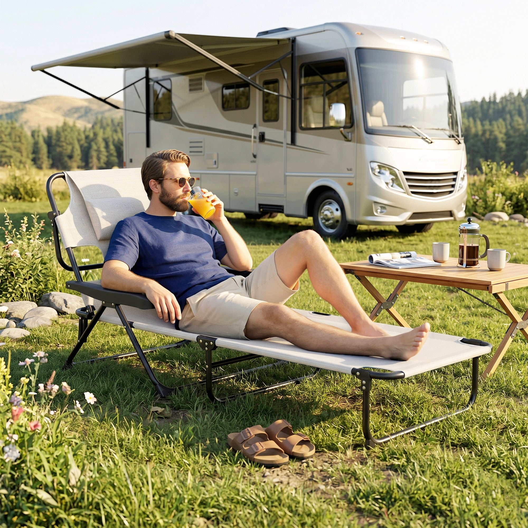 Folding Lounge Chair w/ Reclining Back