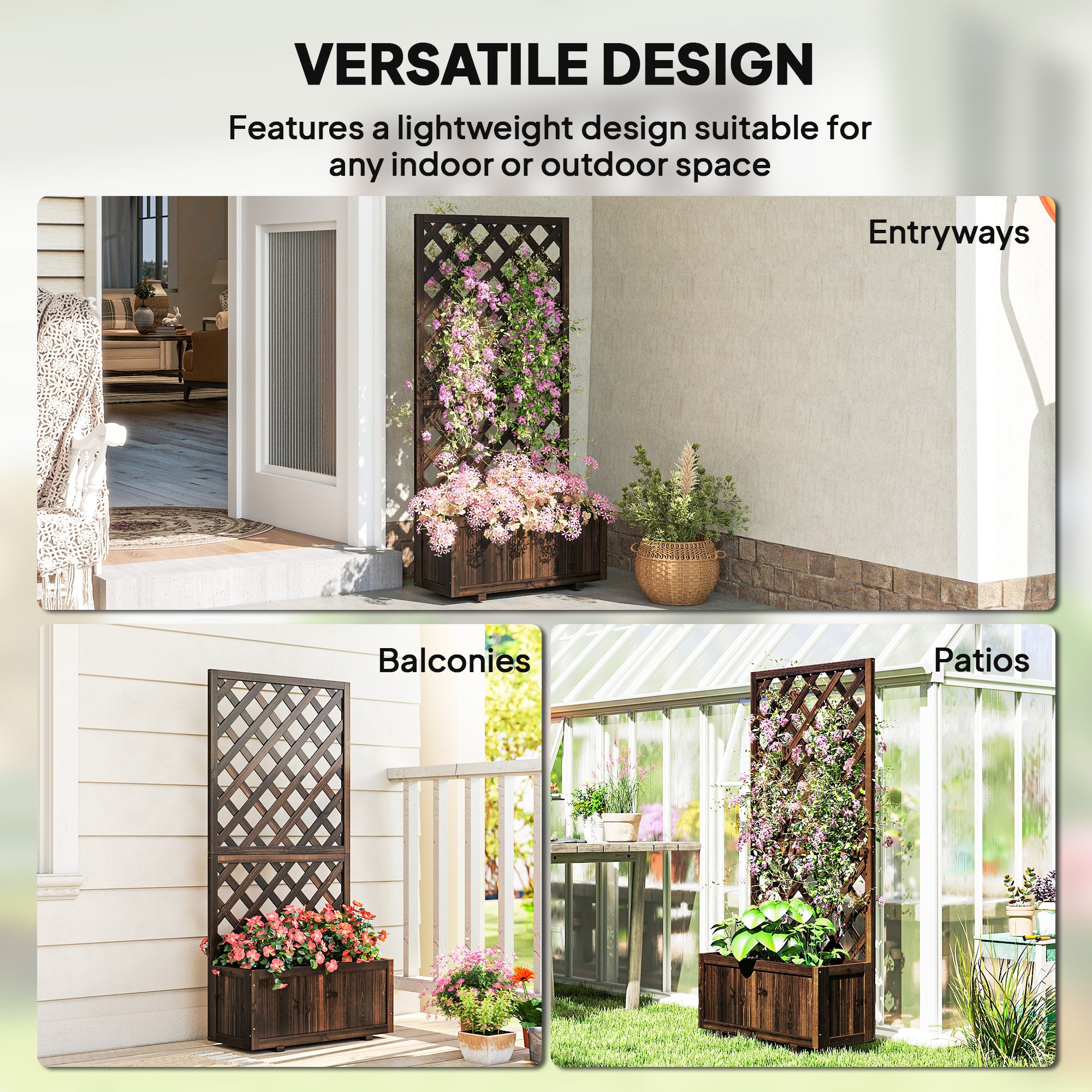 Wooden Raised Garden Bed, Raised Planter Box, Planter with Trellis for Climbing Plants Flowers