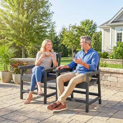 2 Piece All-Weather Patio Chairs, HDPE Patio Dining Chair Set, Heavy Duty Wood-Like Outdoor Furniture