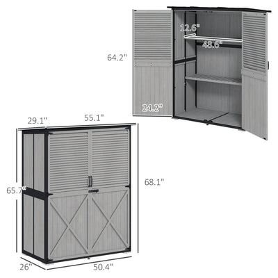 Wood Storage Shed, Outdoor Garden Shed with Asphalt Roof, 2 Shelves, Lockable Doors and Adjustable Feet