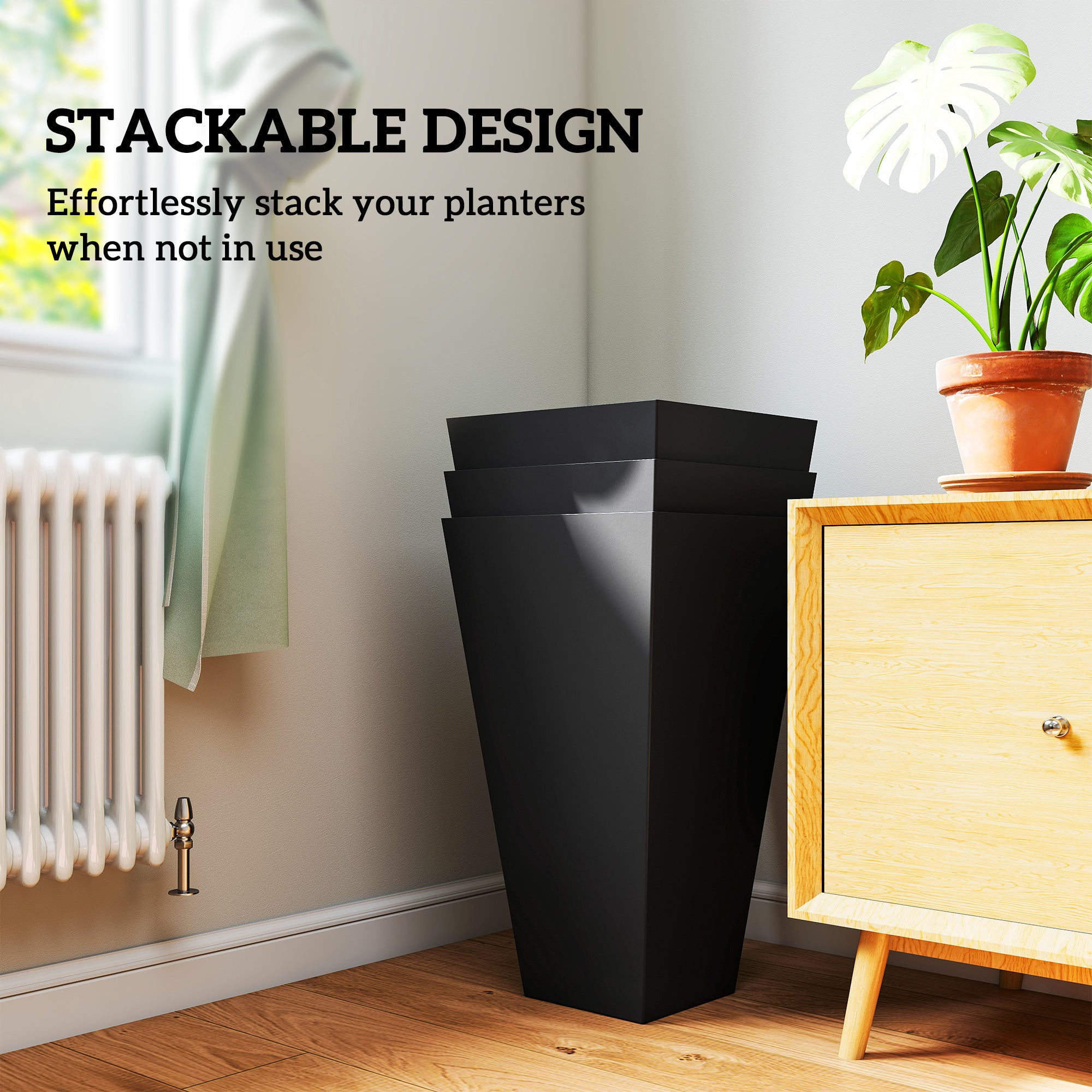 Tall Planters for Outdoor Plants Set of 3, 28 In Taper Planters with Drainage Holes, Indoor Grande Plant Pots, Front Porch Decor