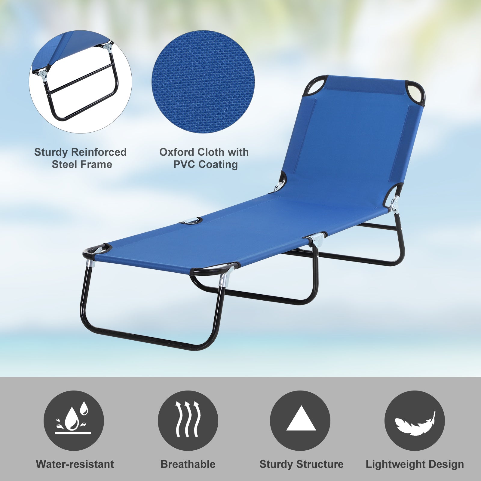Folding Chaise Lounge Pool Chairs, Outdoor Sun Tanning Chairs with 5-Level Reclining Back, Steel Frame for Beach, Yard, Patio
