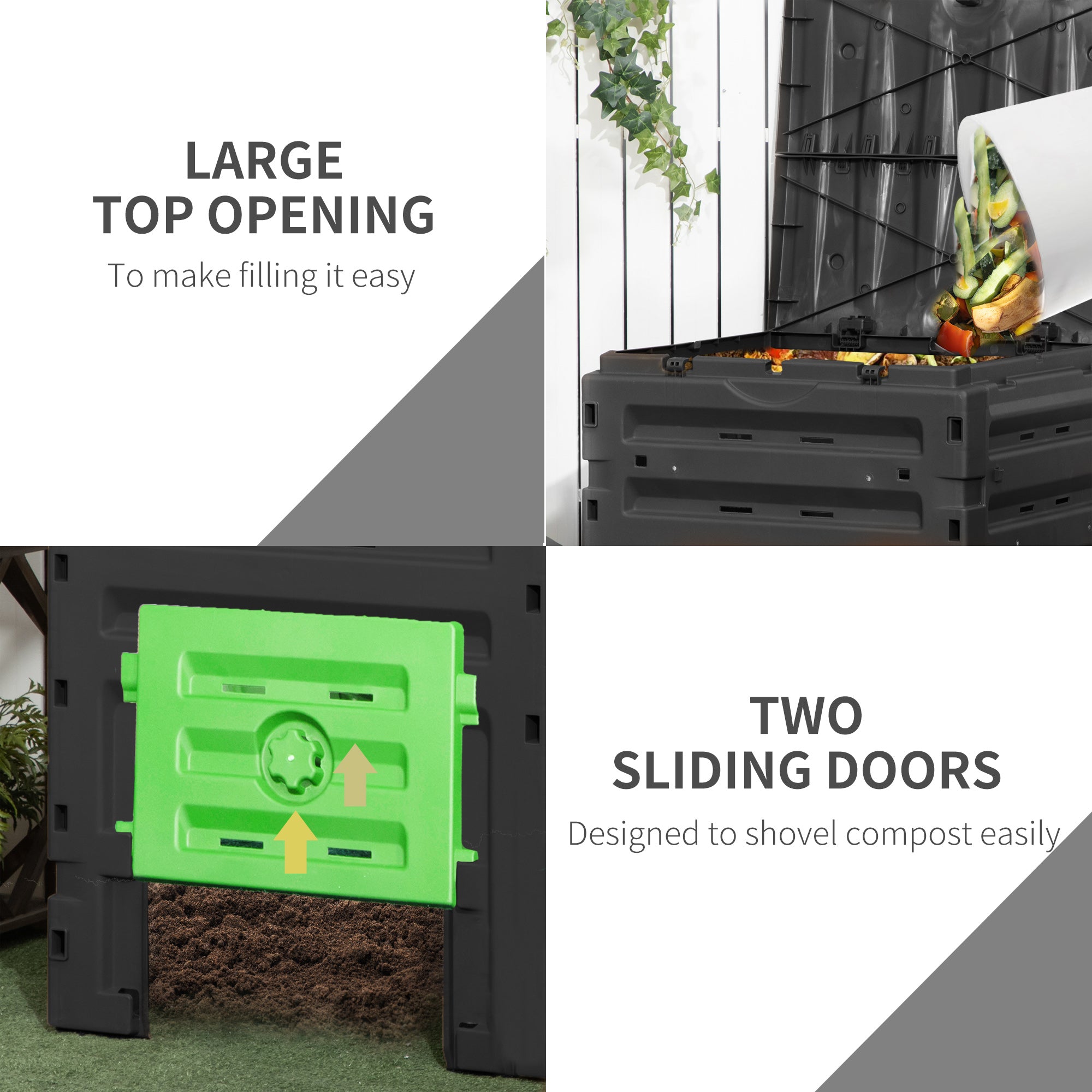Garden Compost Bin, 120 Gallon (450L) Garden Composter, BPA Free, with 80 Vents and 2 Sliding Doors, Lightweight & Sturdy, Fast Creation of Fertile Soil