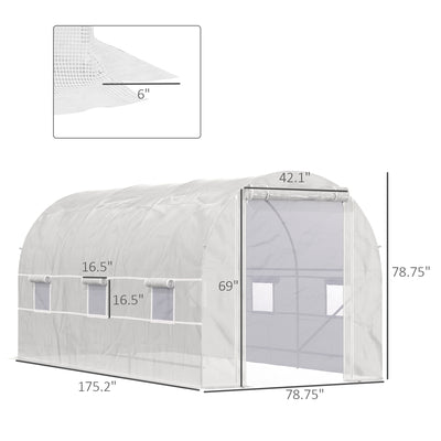 14.6' x 6.6' x 6.6' Walk-In Tunnel Greenhouse, Large Garden Hot House Kit with 6 Roll-up Windows & Roll Up Door, Steel Frame, White