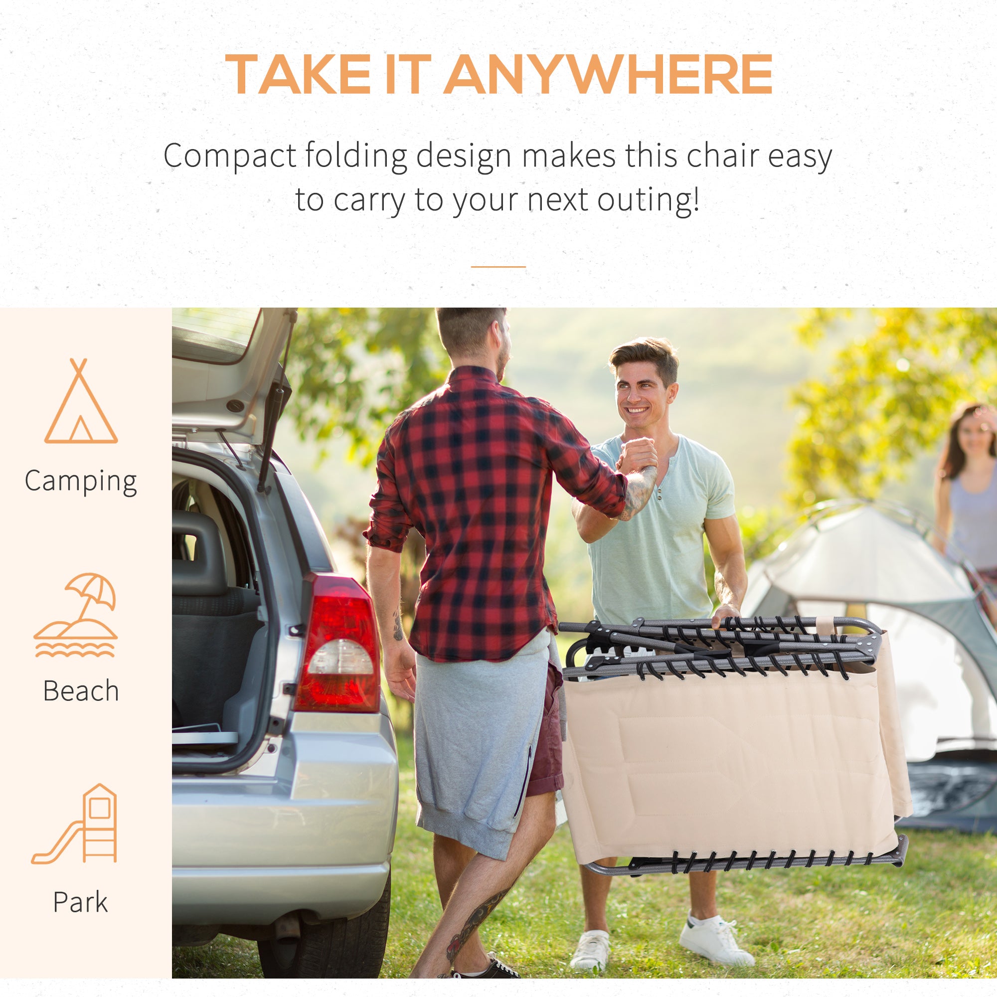 Padded Folding Chaise Lounge Chair, Outdoor 6-Level Reclining Camping Tanning Chair with Headrest for Beach, Yard, Patio, Pool