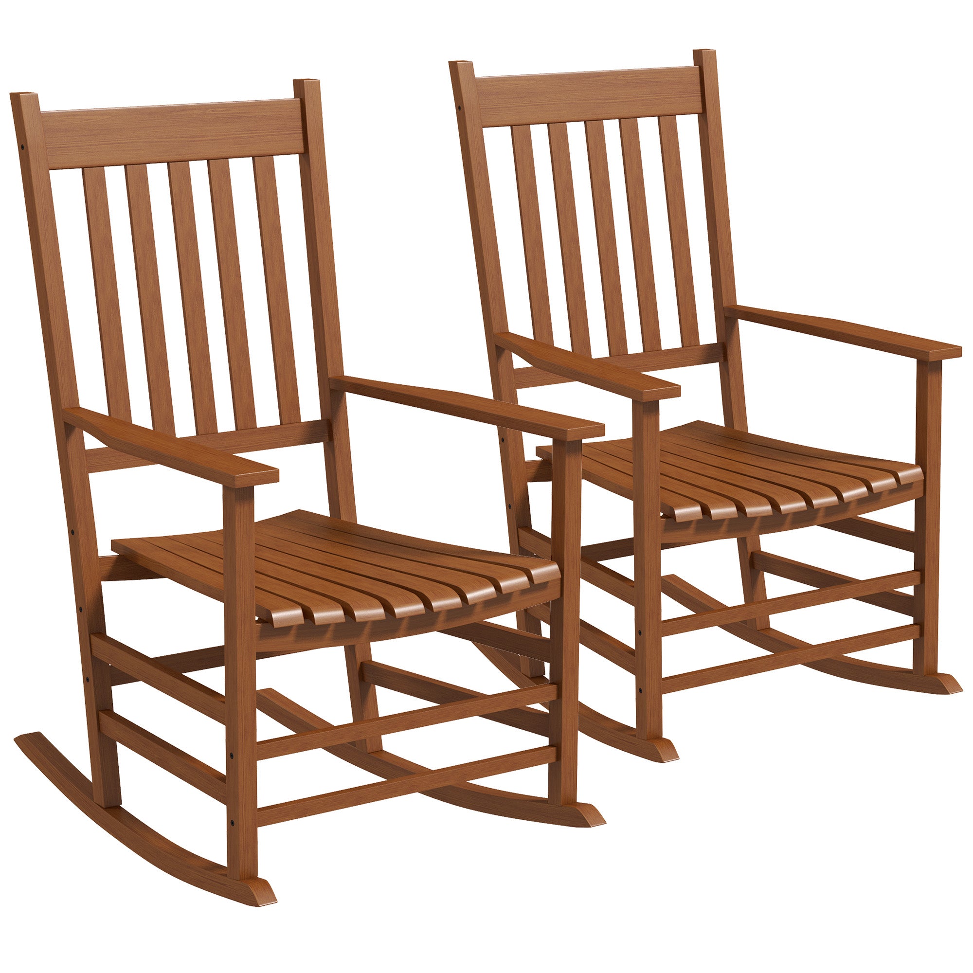 Outdoor Rocking Chair Set of 2, Patio Rocking Chair with Smooth Curves, High Density Wooden Rockers for Lawn Garden Porch, Supports Up to 350lbs