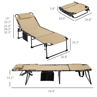 Folding Chaise Tanning Lounge Chair w/ 5-level Reclining Back, Reading Hole, Side Pocket, Headrest