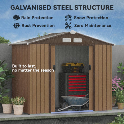 7' x 4' Outdoor Storage Shed, Garden Tool Metal Shed with Foundation Kit, Double Lockable Door, Air Vents and Sloping Roof, for Backyard, Patio, Lawn
