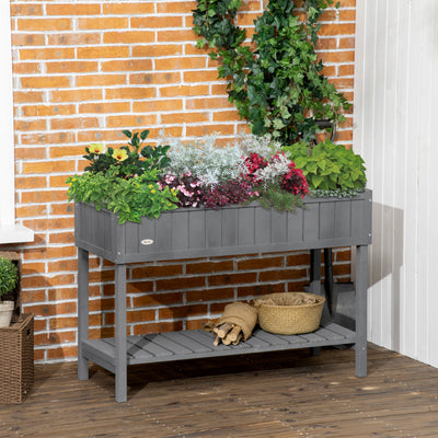 Wooden Raised Garden Bed, Elevated Planter Box Stand with 8 Slots and Open Shelf, Dark