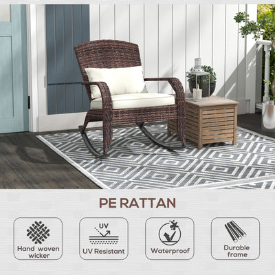 Adirondack Chair, Outdoor Wicker Rocking Chair with High Back, Seat Cushion, and Pillow for Porch, Balcony