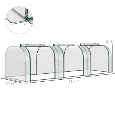 9.7' L x 3' W x 2.5' H Portable Tunneled Greenhouse with 3 Zippered Doors, Water/UV Fighting PVC Cover