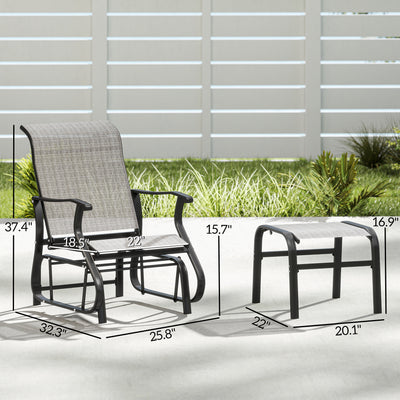 Outdoor Glider with Ottoman, Patio Glider Chair Set with High Back, Wide Seat for Porch, Garden, Backyard