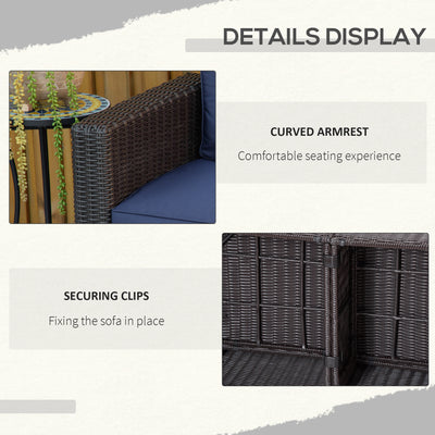 2 Piece Patio Wicker Corner Sofa Set, Outdoor PE Rattan Furniture, with Curved Armrests and Padded Cushions for Balcony, Garden, or Lawn