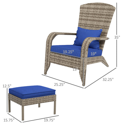 Wicker Adirondack Chair Fire Pit Chair w/ Ottoman & Cushions