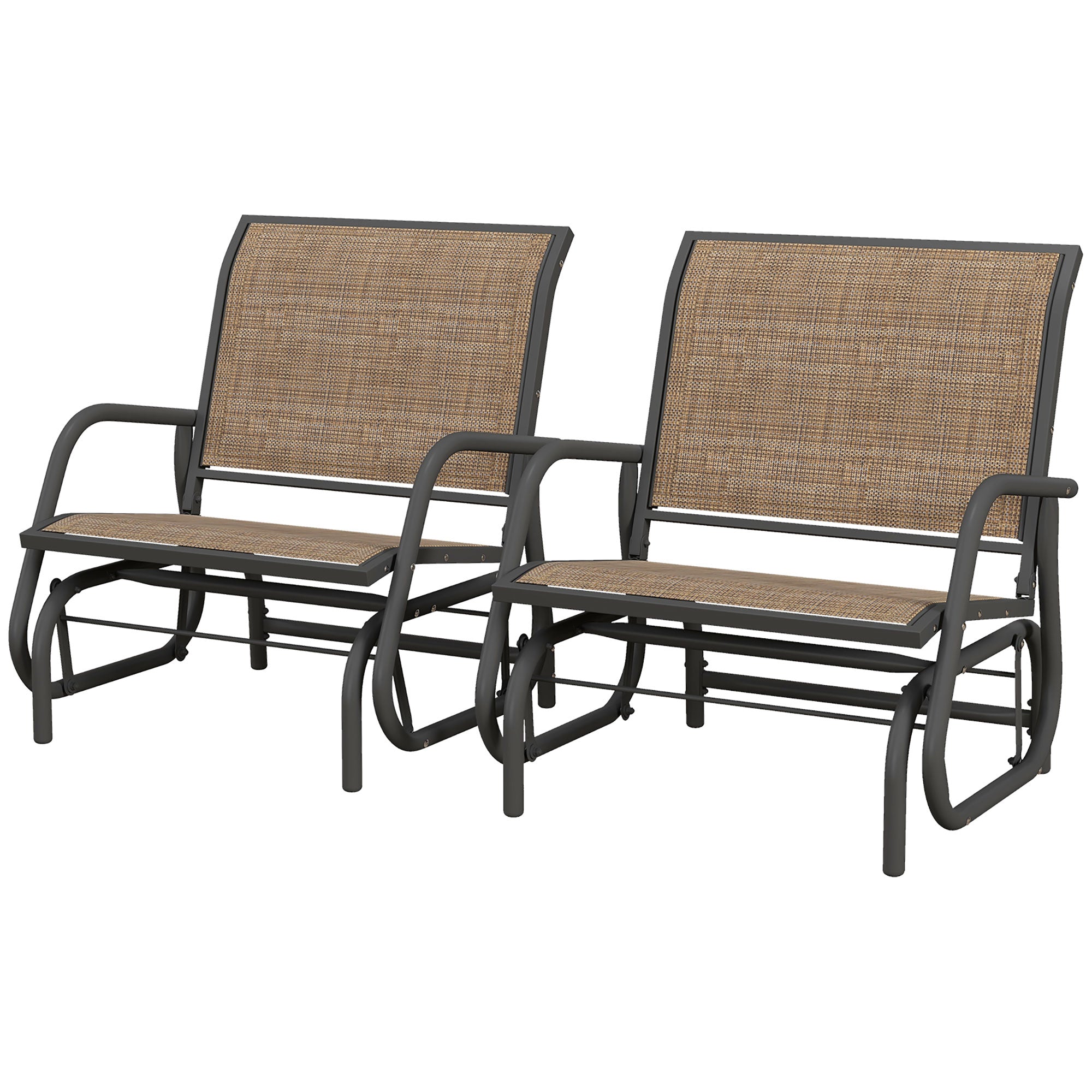 2-Piece Outdoor Glider Swing, Rocking Chair Set with Breathable Mesh Fabric, Sturdy Durable Frame, Curved Armrests, Supports Up to 264 lbs., for Backyard, Garden, Porch