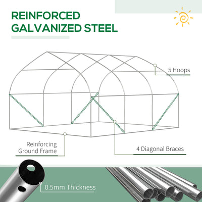 11.5' x 10' x 6.5' Walk-in Tunnel Greenhouse, Green House with Zippered Mesh Door, 7 Mesh Windows & Roll-up Sidewalls, Upgraded Gardening Plant Hot House with Galvanized Steel Hoops