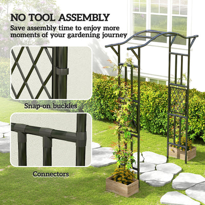 Garden Arch, PE-Coated Steel Garden Arch Trellis with Extended Top, Black