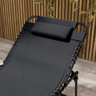 2 Piece Folding Chaise Lounge Pool Chairs with 5-level Reclining Back, Reading Hole, Side Pocket