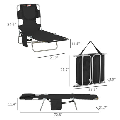 Tanning Chair with Face Hole, 5-Level Adjustable Outdoor Chaise Lounge Chair with Pillow for Beach, Pool