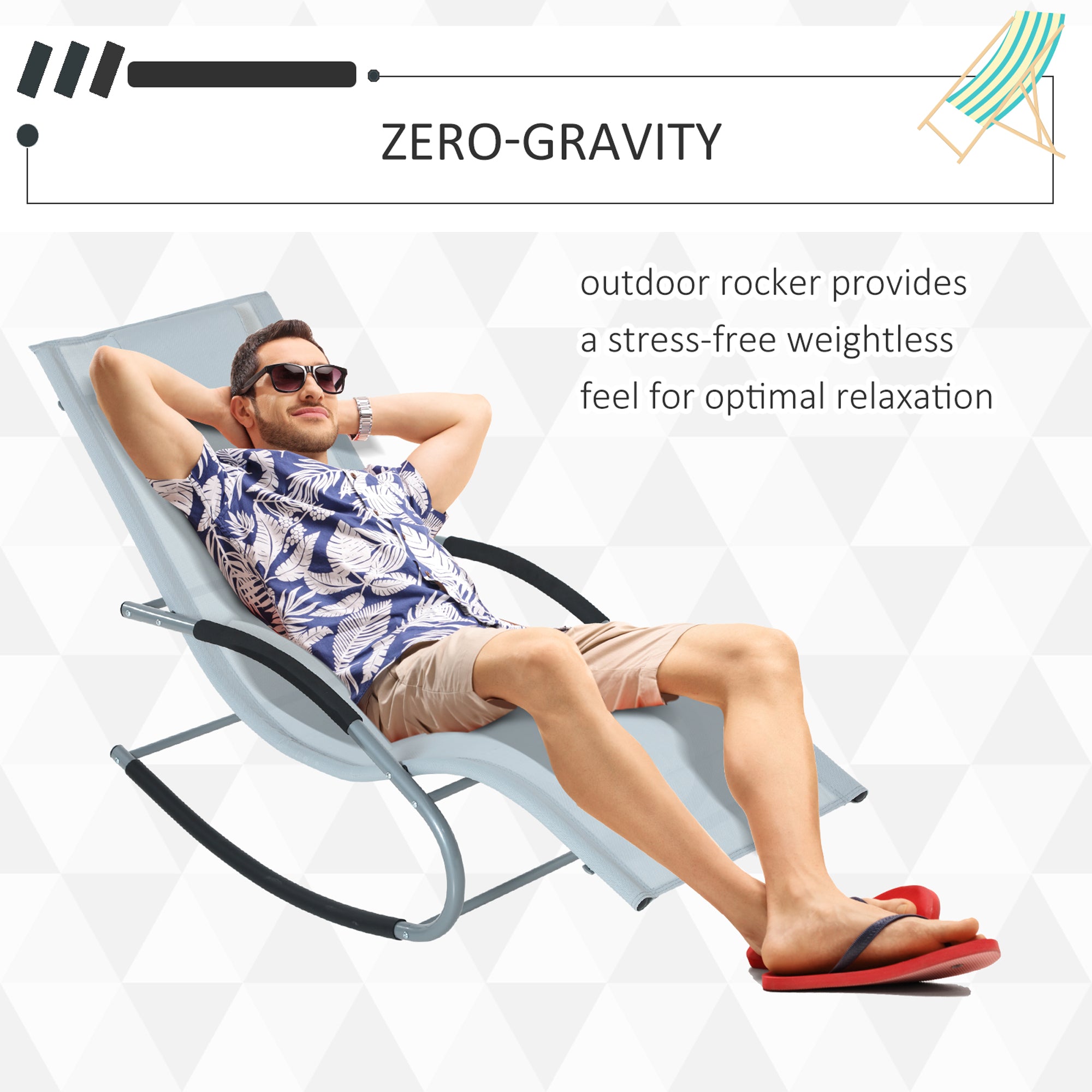 Zero Gravity Rocking Chair Outdoor Chaise Lounge Chair Recliner Rocker with Detachable Pillow and Weather-Fighting Fabric for Patio, Deck, Pool