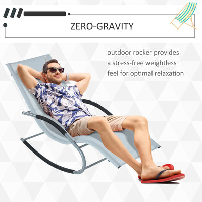 Zero Gravity Rocking Chair Outdoor Chaise Lounge Chair Recliner Rocker with Detachable Pillow and Weather-Fighting Fabric for Patio, Deck, Pool