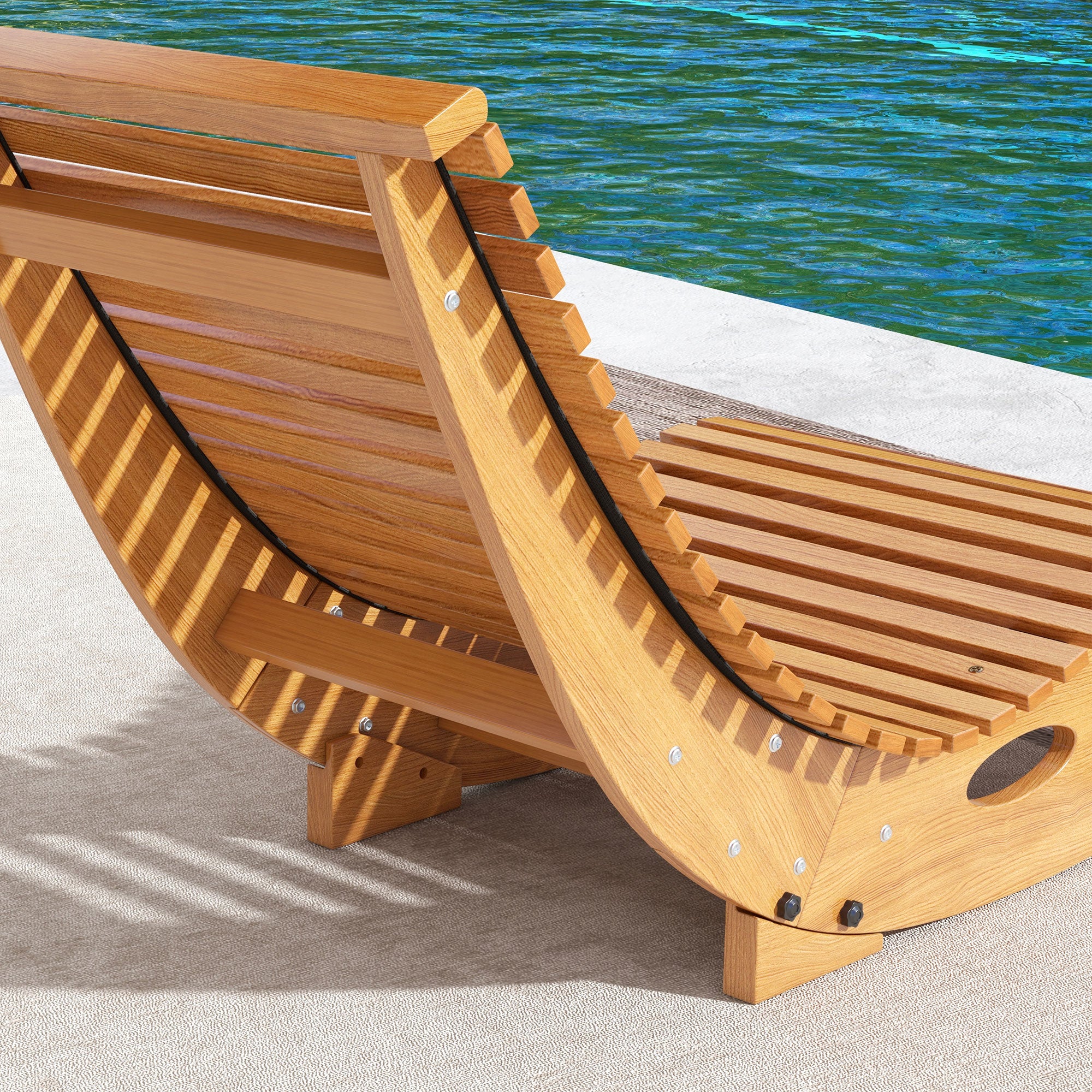 Outdoor Rocking Chair w/ Slatted Seat, Wooden Rocking Chair, 51.25" x 23.5" x 23.5", Teak