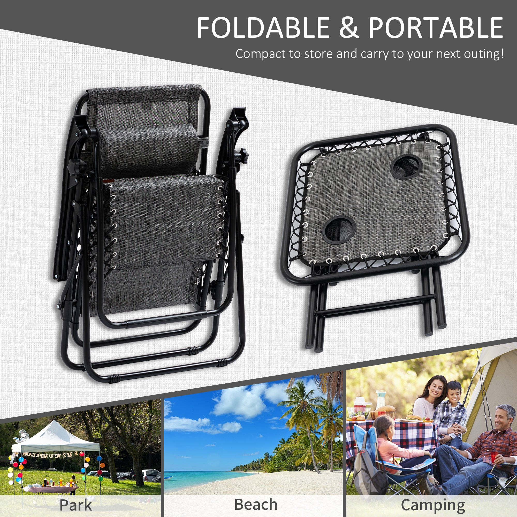 Zero Gravity Chair Set with Side Table, Folding Reclining Chair with Cupholders & Pillows, Adjustable Lounge Chairs for Pool, Backyard, Lawn, Beach