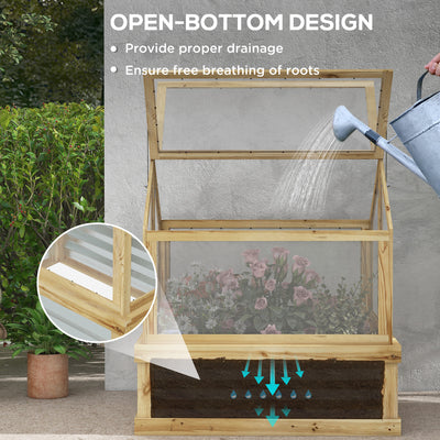 Raised Garden Flower Bed Kit with Greenhouse, Wooden Cold Frame Planter, 35.5" x 31.5" x 36"