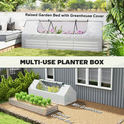 8.6 x 3 x 1ft Metal Planter Box with Mini Greenhouse, Galvanized Raised Garden Bed with Cover for Herbs and Vegetables, Small Greenhouse for Patio Garden Balcony