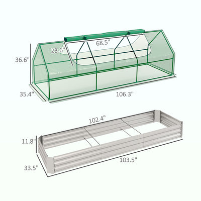 8.6 x 3 x 1ft Metal Planter Box with Mini Greenhouse, Galvanized Raised Garden Bed with Cover for Herbs and Vegetables, Small Greenhouse for Patio Garden Balcony