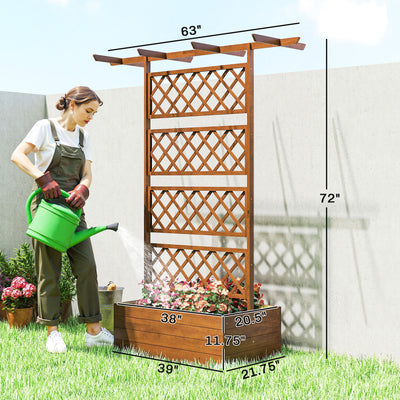 Wooden Trellis Planter Box, Raised Garden Bed to Grow Vegetables, Herbs and Flowers