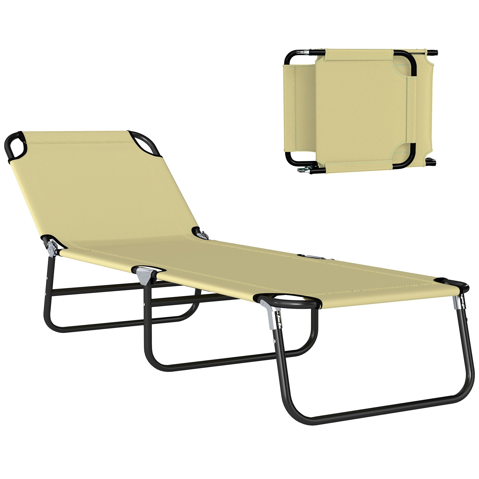 Folding Chaise Lounge Pool Chairs, Outdoor Sun Tanning Chairs with 5-Level Reclining Back, Steel Frame for Beach, Yard, Patio