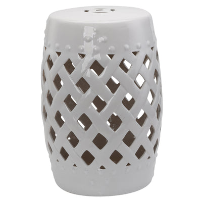 13" x 18" Ceramic Garden Stool with Woven Lattice Design & Glazed Strong Materials Decorative Outdoor Stool