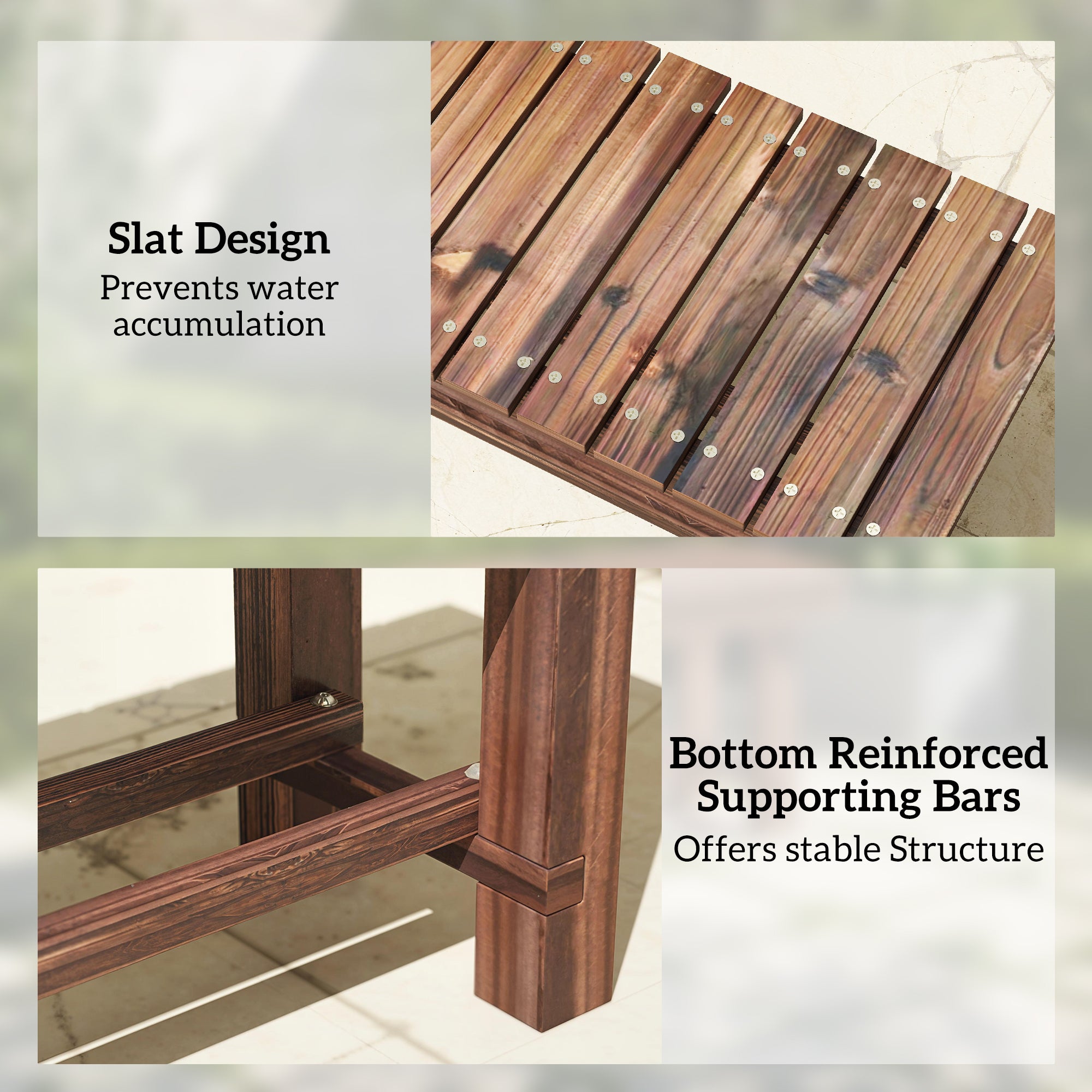 Garden Bench 0.8" Seater Outdoor Bench with Storage Shelf 35.4" Carbonized Wood