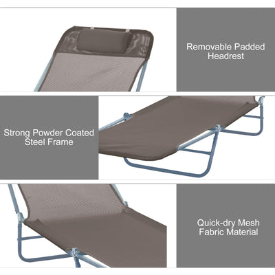 Folding Chaise Lounge Chair, Pool Sun Tanning Chair, Outdoor Lounge Chair with 5-Position Reclining Back Brown