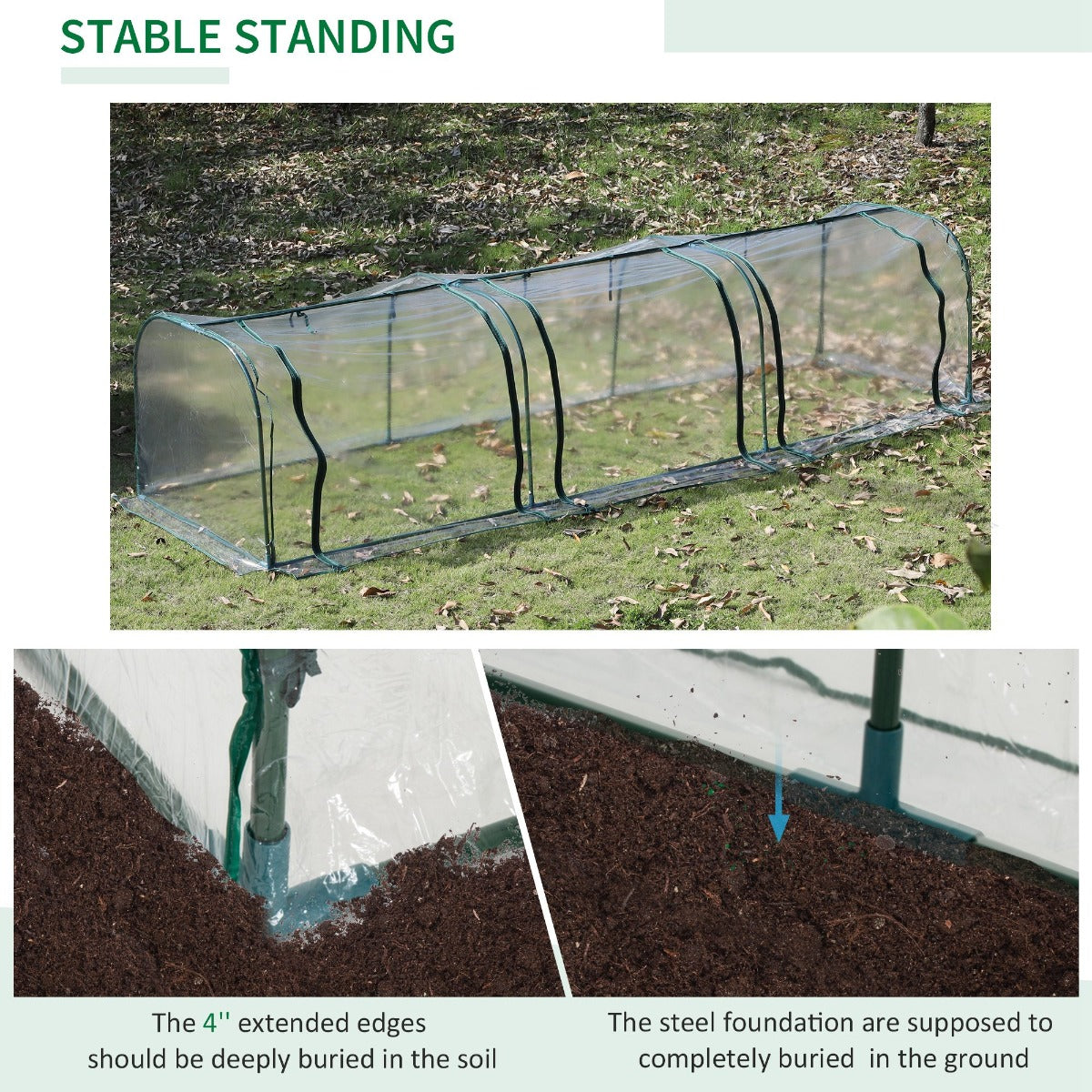 11.5' L x 3.25' W x 2.5' H PVC Metal Tunnel Garden Greenhouse Kit