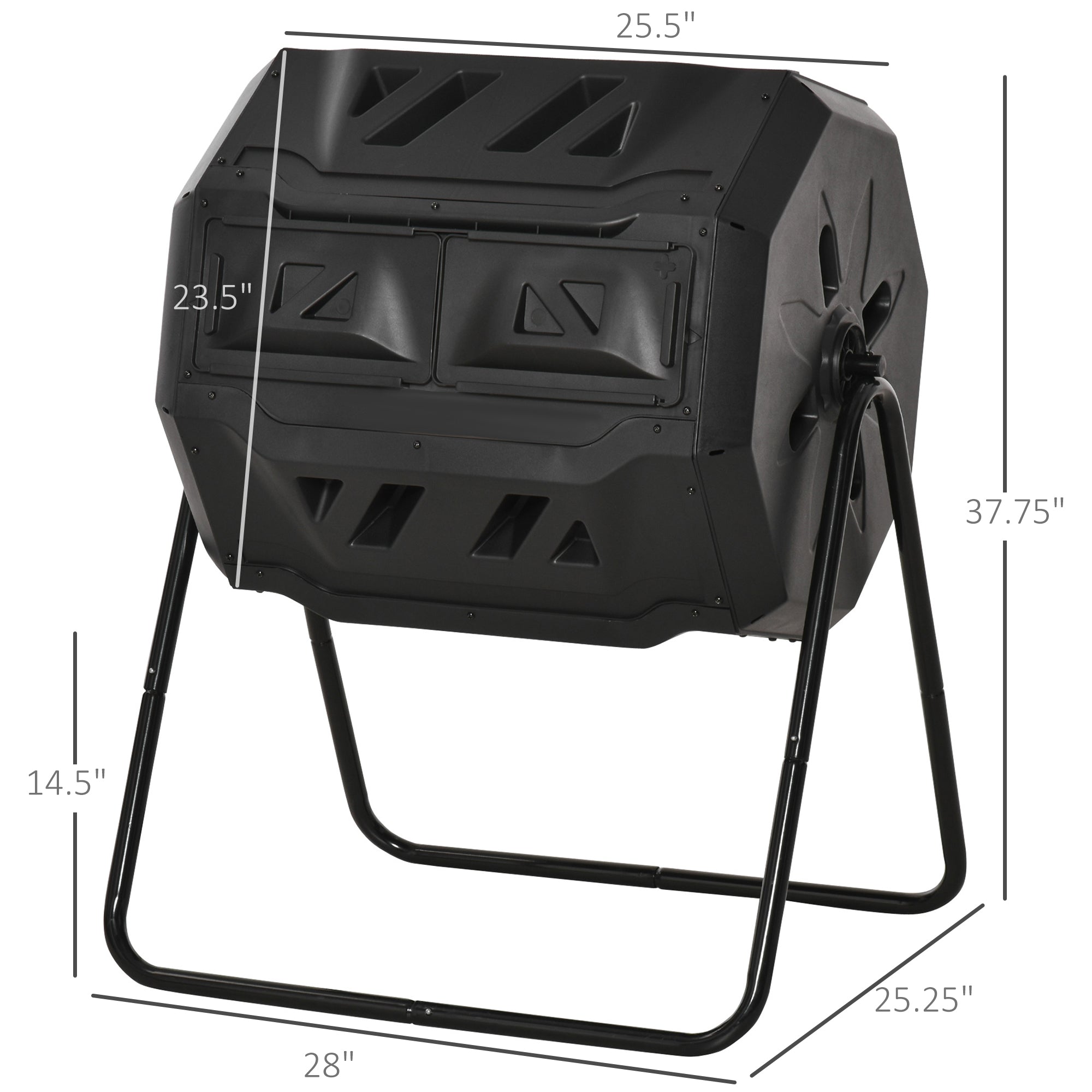 Tumbling Compost Bin Outdoor 360° Dual Chamber Rotating Composter 43 Gallon