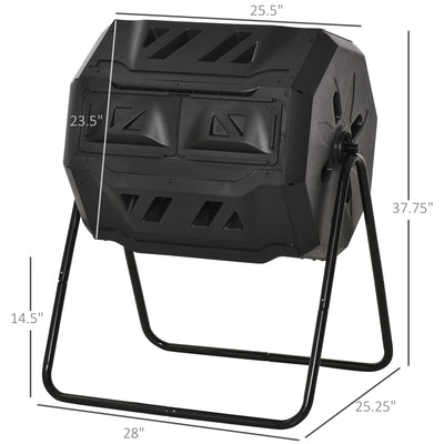 Tumbling Compost Bin Outdoor 360° Dual Chamber Rotating Composter 43 Gallon