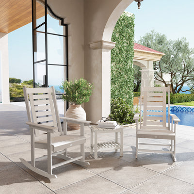 2 Pieces Outdoor Rocking Chairs, HDPE Patio Rockers with 28" High Back, Wide Armrests for Porch Backyard