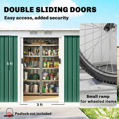 9' x 4' Metal Outdoor Storage Shed, Tool House with Double Lockable Doors for Backyard, Patio, Lawn, Garage