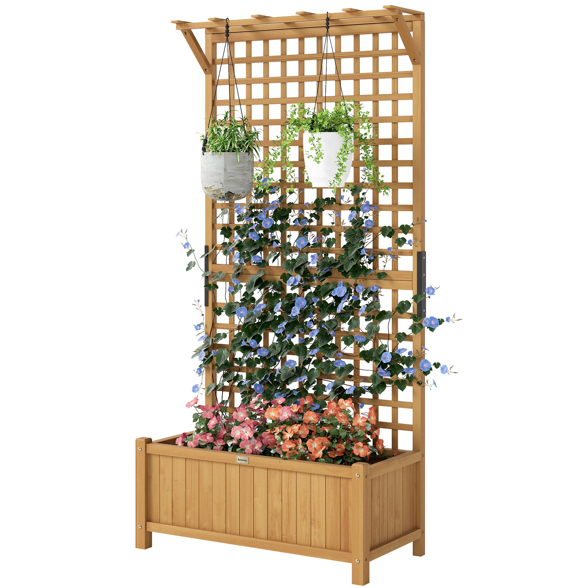 Wood Planter with Trellis for Vine Climbing, Raised Garden Bed, Privacy Screen for Backyard, Patio