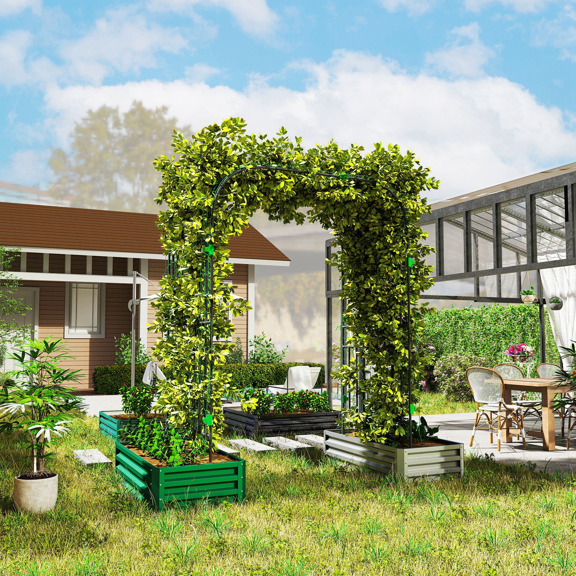 Garden Arch Trellis, 8 FT Tall Metal Plant Trellis Support with Climbing Net, Cucumber Trellis for Climbing Plants