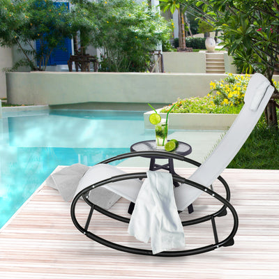 Pool Lounger, Outdoor Rocking Lounge Chair for Sunbathing, Pool, Beach, Porch with Pillow and Cool Mesh, Sun Tanning Rocker