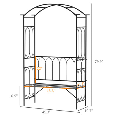 Metal Trellis Arbor Arch for Climbing Plants with Garden Bench, Grow Grapes and Vines, Decorative Seating,  Black